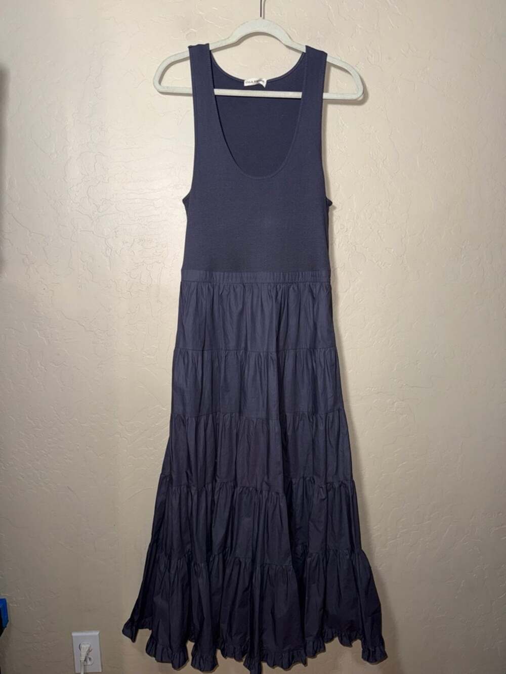 Ulla Johnson 100% cotton ribbed tank poplin tiered skirt maxi dress size large